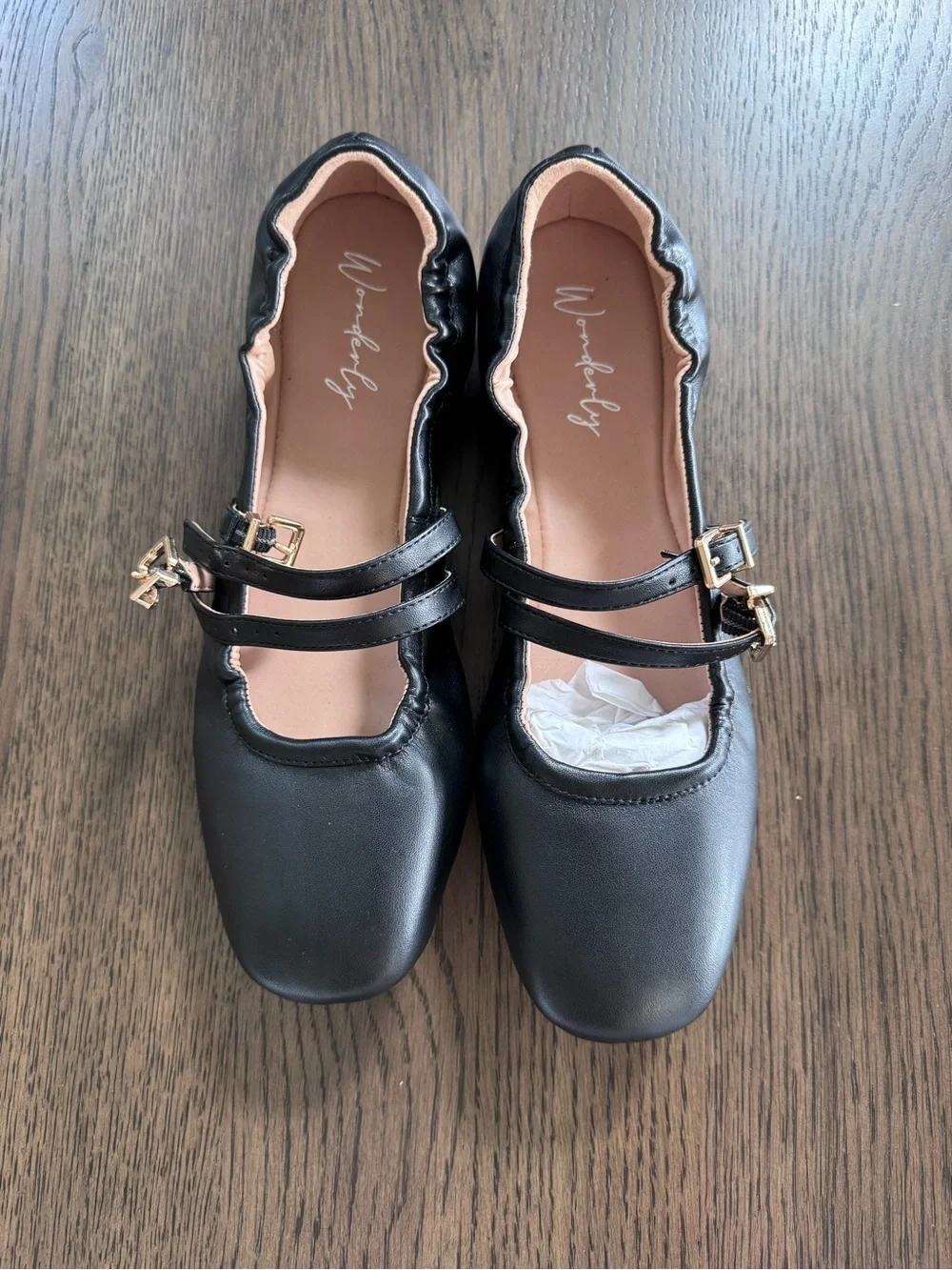 NEW Wonderly Size 9 Black Double-Strap Square-Toe Mary Jane Flats
